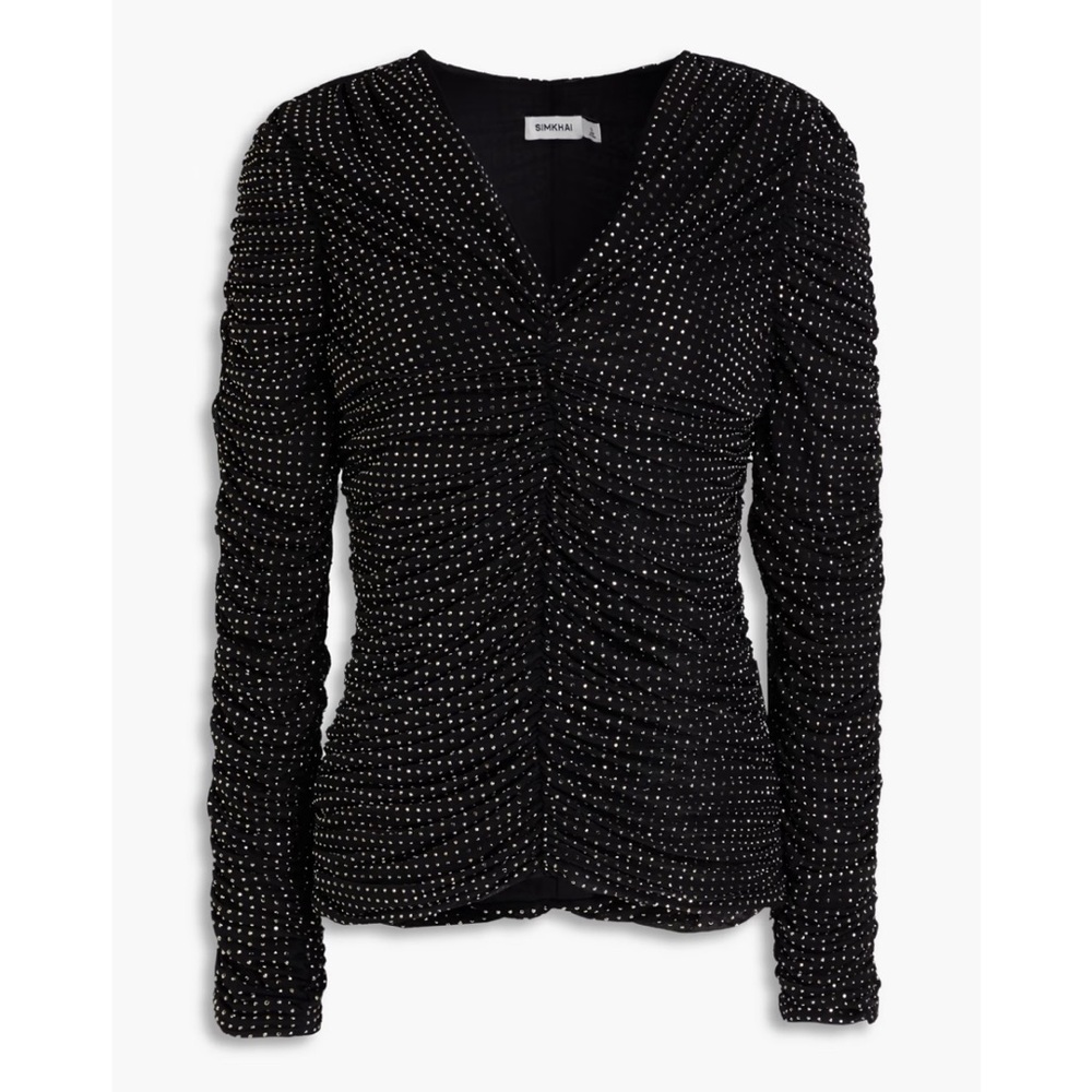 Black crystal embellished jersey top